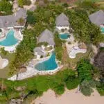 An aerial view of the luxurious Msambweni Beach House. 