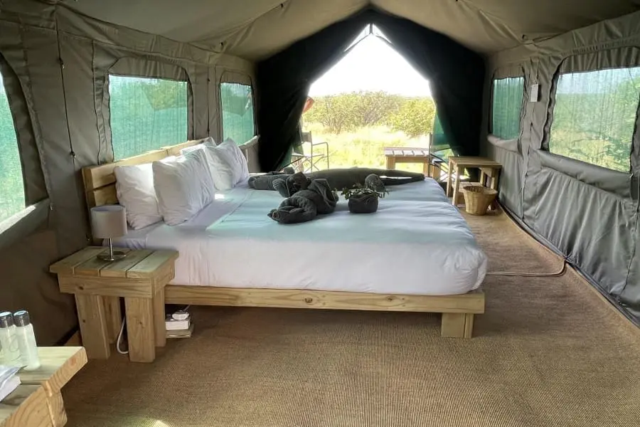 A Meru-style tented room provides a comfortable sanctuary. 