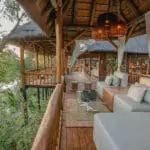 The raised deck area overlooks the river. 