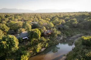 Aerial view of Karongwe River Safari Lodge. 