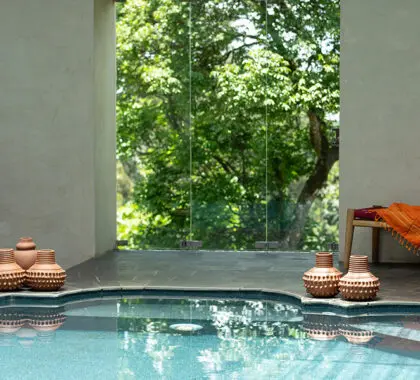 Take a dip in the swimming pool.