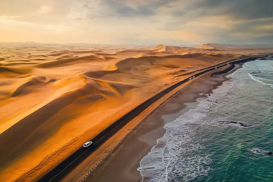 An aerial view of Namibia's coastline