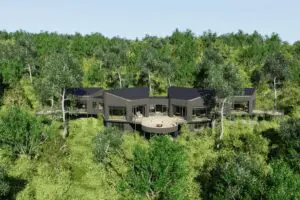 Lemala Osonjoi Lodge is nestled among lush greenery (rendered image).