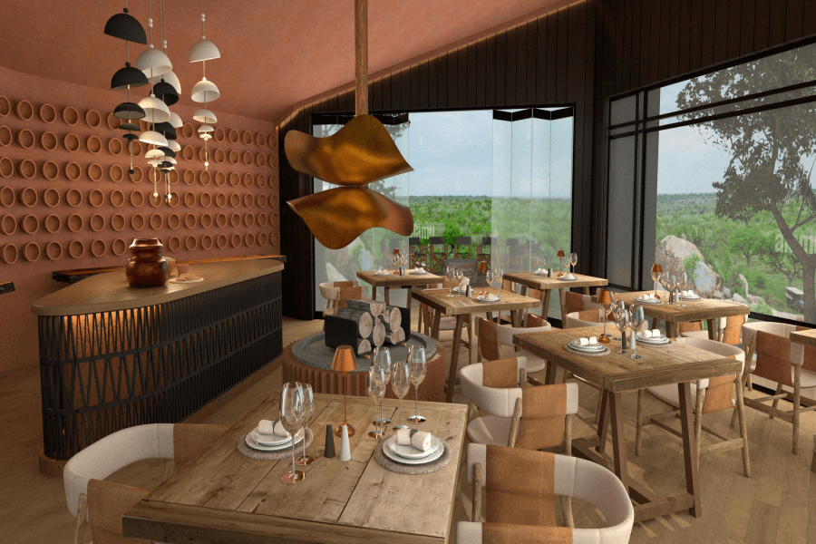 Disfrute de deliciosos platos en un ambiente elegante (imagen renderizada).