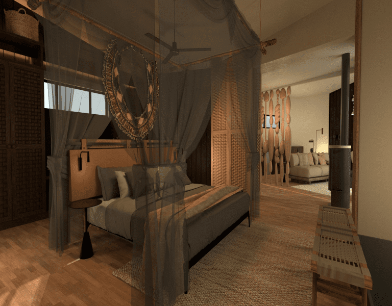 Open-plan suites create an ease of movements from bedroom to lounge. 