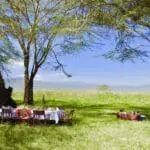 A picturesuqe family lunch awaits, on the floor of the Ngorongoro Crater.