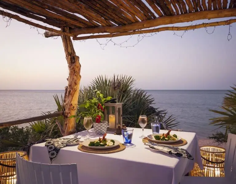 A tropical restaurant dining experience awaits.
