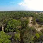 An aerial view of the lodge and its surroundings. 