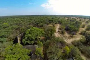 An aerial view of the lodge and its surroundings. 