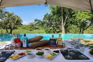 Saboree sabrosas ginebras y excelentes vinos junto a la piscina. 