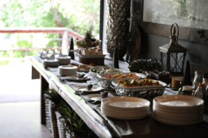 The lodge offers delicious buffet-style meals. 