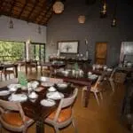 An indoor dining setting is perfect for escaping the heat of the day. 