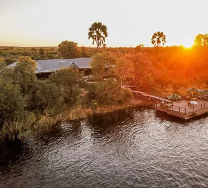 Old Drift Lodge at golden hour.