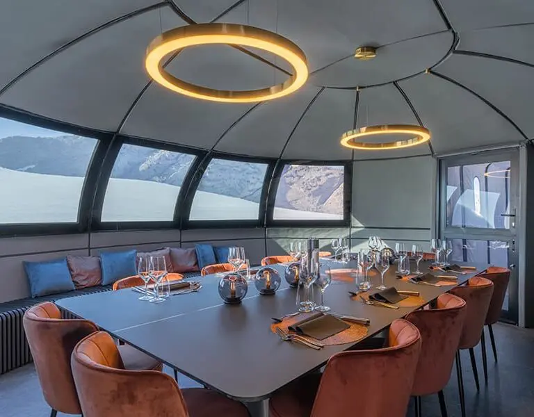 The dining pod: where you'll enjoy gourmet meals prepared by a private chef.