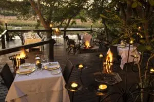 Relish in fine-dining on the deck overlooking the river.