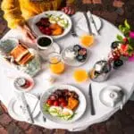 A colourful display of sumptous breakfast staples. 