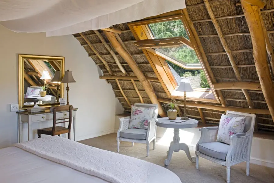 A skylight window allows natural light to flood your space in a warm glow. 