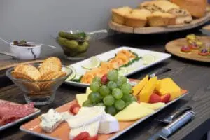 Snack on decadent cheeses and wholesome muffins in between meals.
