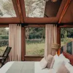 Views from the tents are enhanced by a mesh ceiling and sides with a retractable weatherproof roof. 