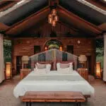 Locally-sourced and reclaimed materials have been used to build these beautiful guest tents. 