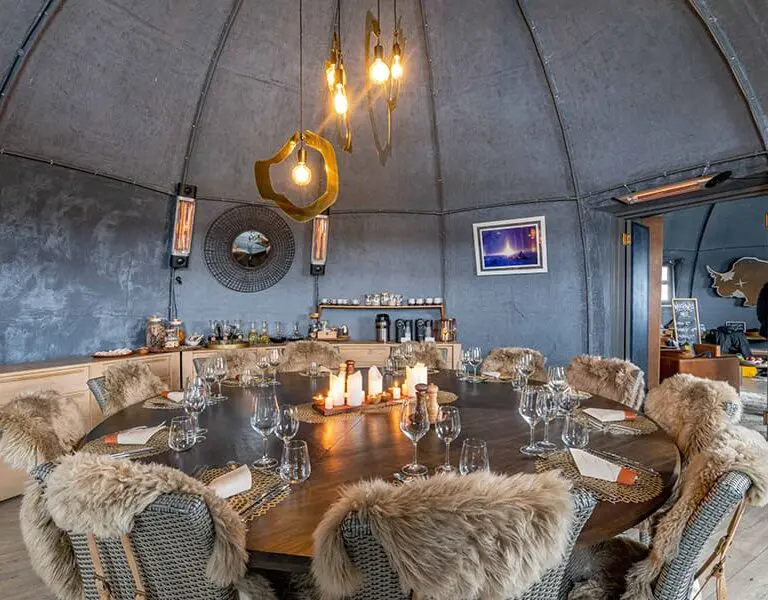 Gourmet dining in the communal dining pod.