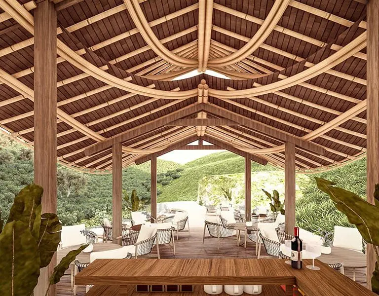 A spacious lounge, bar and dining area - rendered image. 