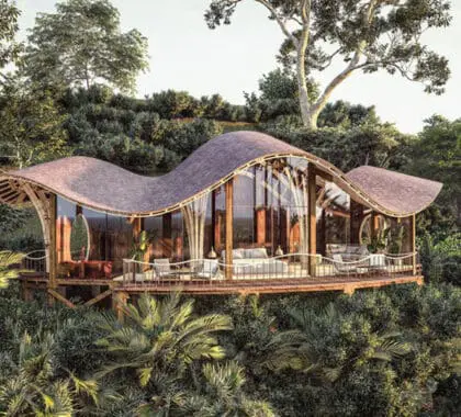 Erebero Hills suites are perched along a hillside with glorious views of Bwindi. (rendered image).