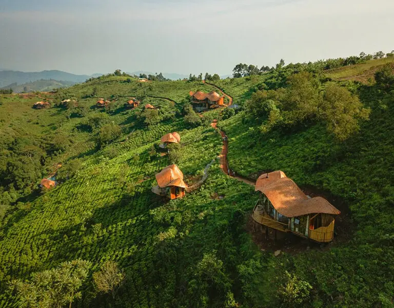 Set on a hillside with sweeping views.