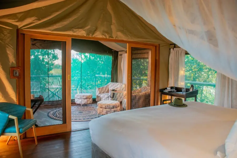 A semi-outdoor lounge invites you to enjoy an armchair safari experience. 