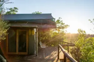 Each tented lodge boasts a private balcony. 