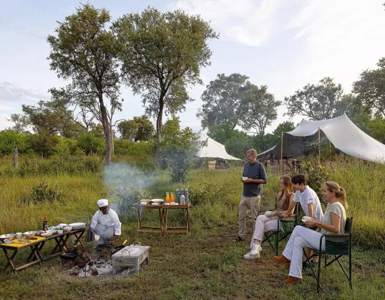 Savour a bush breakfast, among the tall grasses beneath the open skies of the Delta.