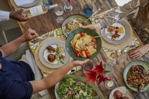 Meals are prepped on-site by a private chef and mealtimes are flexible. 