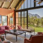 A lounge with plenty of natural light. 