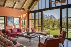 A lounge with plenty of natural light. 