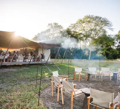 The fire in front of camp will be lit and boiling water for your first coffee of the day before your morning game drive.