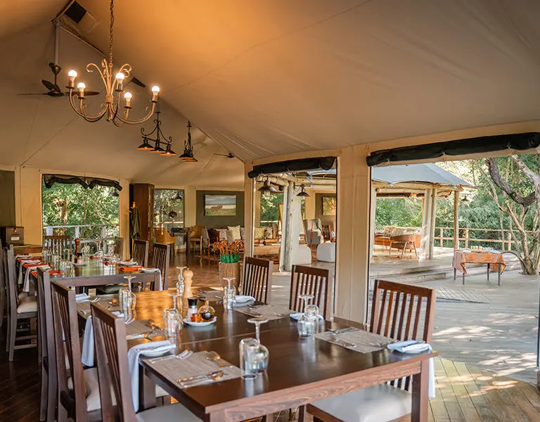 The indoor dining room.