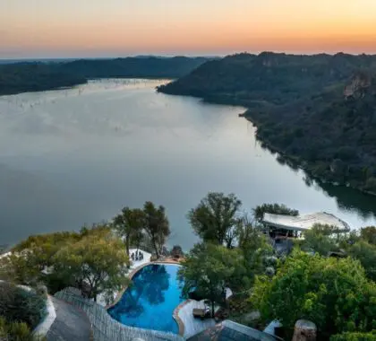 Singita Pamushana Lodge is perched atop the Malilangwe River in Zimbabwe.