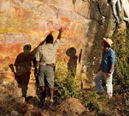 Explore ancient rock art sites in Malilangwe Reserve.