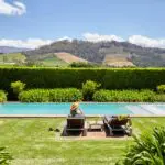 Scenic mountain views from the swimming pool. 