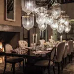 The indoor dining table. 