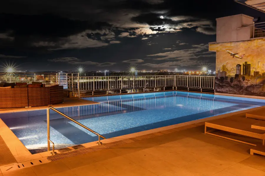 Savour views of the city from the rooftop bar.