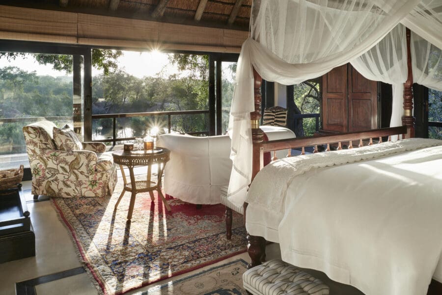A morning view from the side of the bed in a luxury suite at Royal Malewane in Thornybush Nature Reserve | Go2Africa