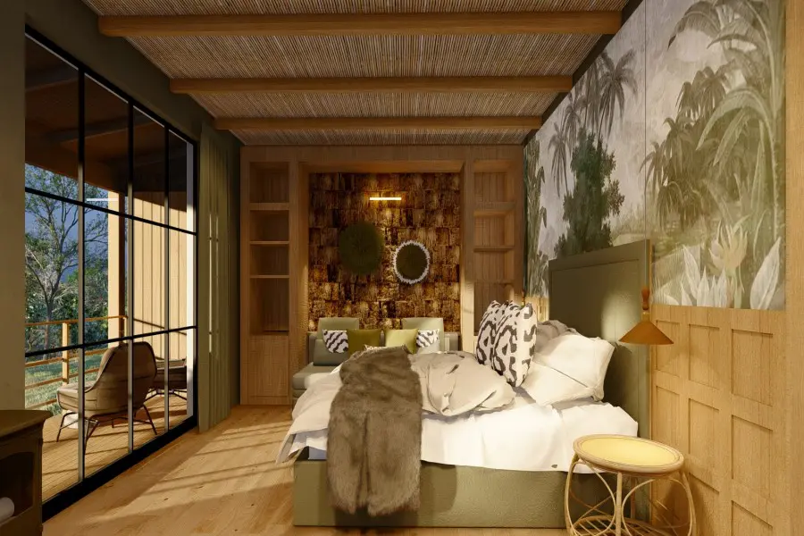 The bedroom at Laba Ngorongoro Lodge | Image is an artist's render.