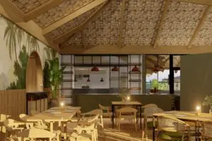 The kitchen and dining area at Laba Ngorongoro Lodge | Image is an artist's render.