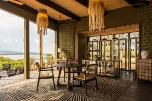 The indoor dining area.