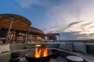 The firepit on the deck of the villa. 