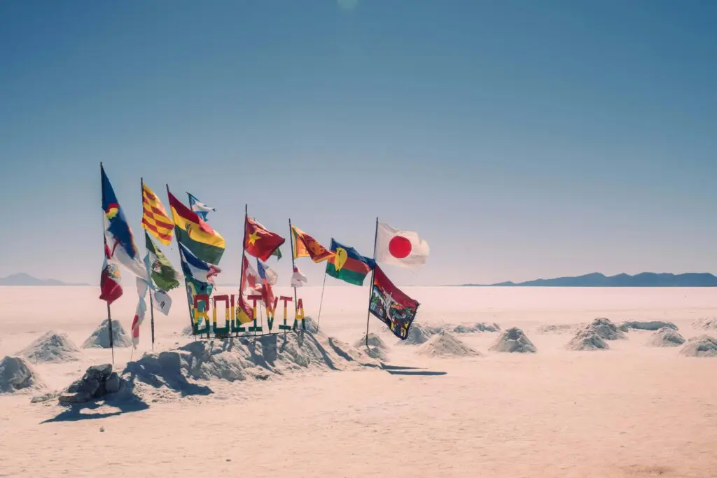 Flags at Salar de Uyuni Bolivia