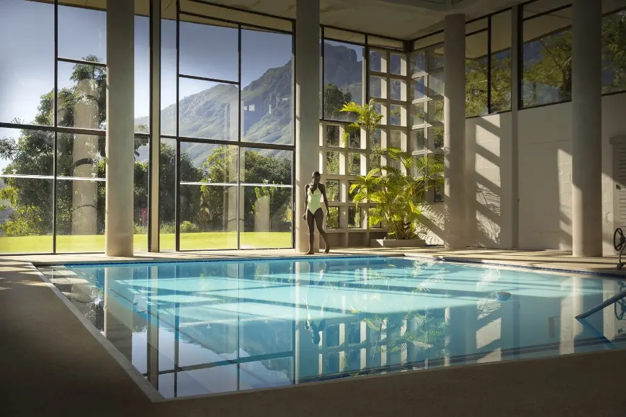 Looking out from the indoor heated pool at The Hydro in Stellenbosch | Go2Africa