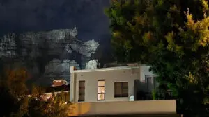 Nicol Street lights up at night.