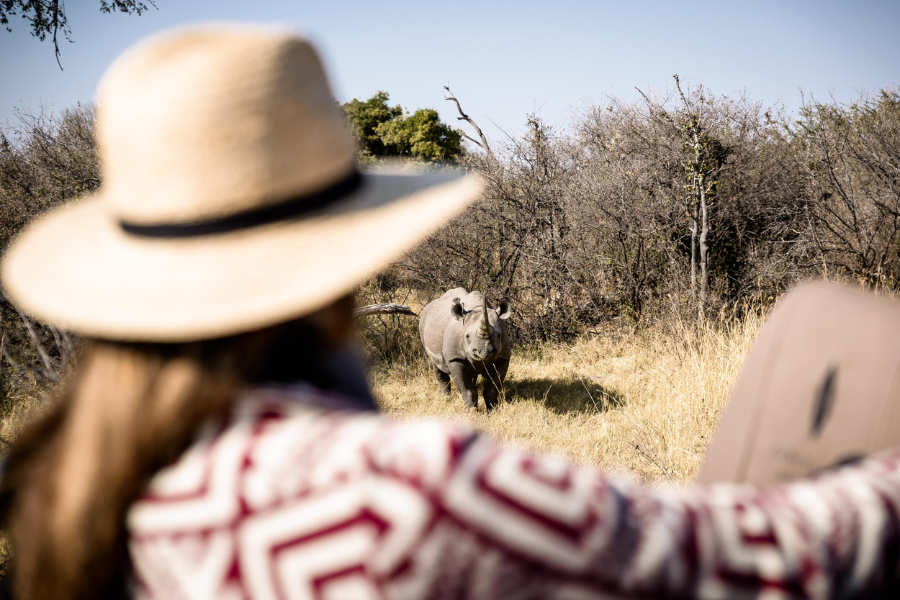 A quiet pause as a rhino moves through the wild in front of you | Go2Africa
